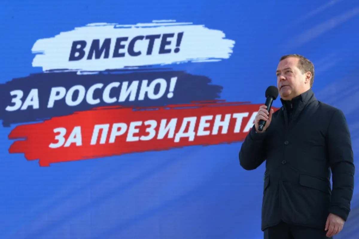 Russian Security Council Deputy Chairman Dmitry attends pre-elections raly in Volgograd