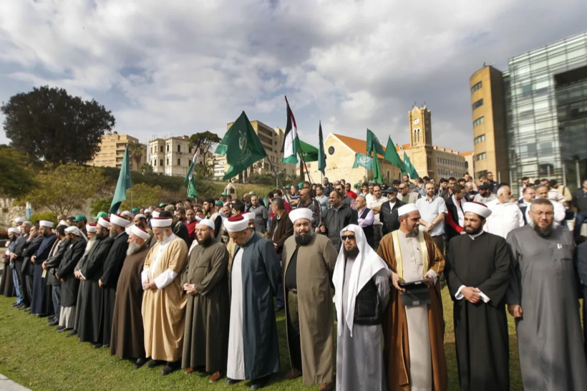 Clerics Sunni Muslim demonstrate against Israeli's strike on Gaza strip