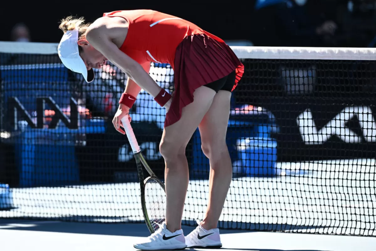 Simona Halep of Romania reacts during her fourth round match against Alize Cornet of France at the Australian Open Grand Slam tennis tournament at Melbourne Park, in Melbourne, Australia, 24 January 2022