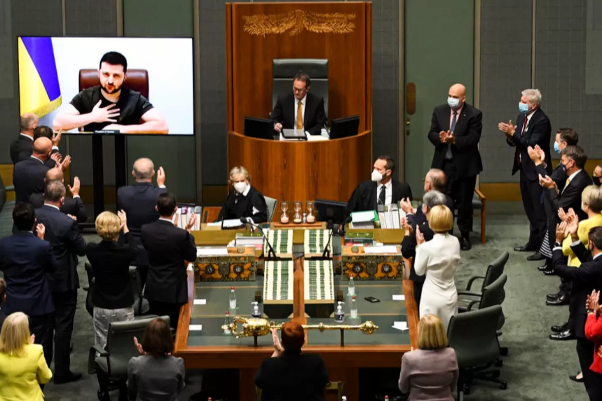 Ukraine's President Zelensky addresses the Australian Parliament by video link
