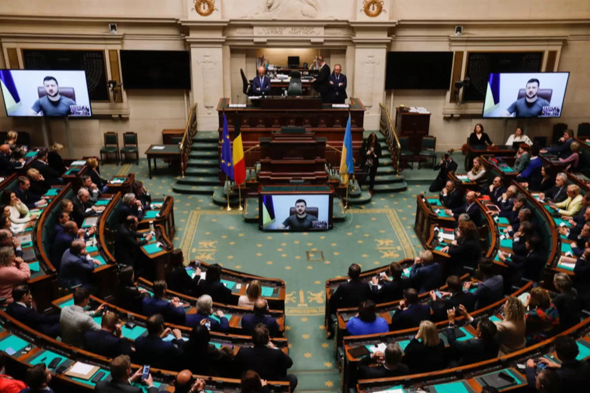 Ukrainian President Zelensky addresses Belgian federal parliament