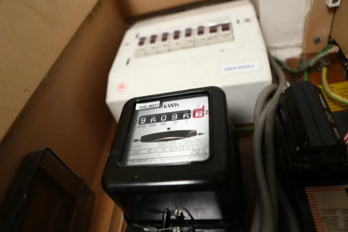 An electricity meter at a house in West Yorkshire, Britain, 07 September 2022