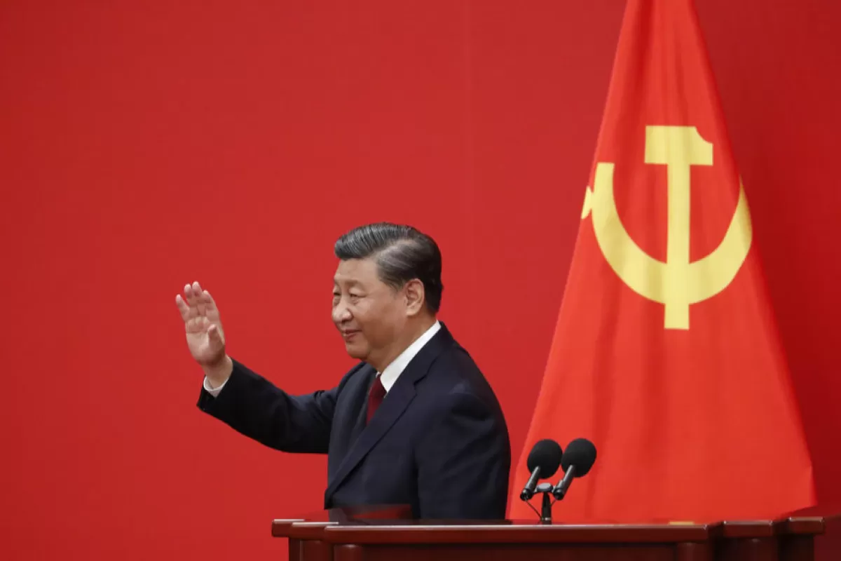 Președintele chinez Xi Jinping la o conferință de presă de prezentare a noilor membri ai Comitetului Central al Partidului Comunist Chinez (PCC) la Marea Sală a Poporului din Beijing, China, 23 octombrie 2022.