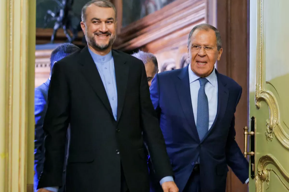 Ministrul rus de externe Serghei Lavrov participă la o conferință de presă comună cu ministrul iranian de externe Hossein Amir-Abdollahian la Moscova, Rusia, 31 august 2022.