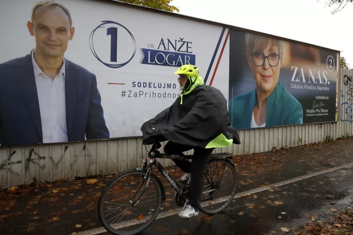 Pre-election posters of presidential candidates ahead of the second round of the presidential elections in Slovenia