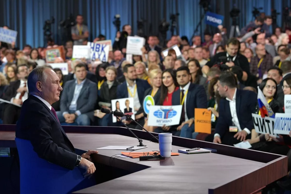 Russian President Vladimir Putin attends his annual news conference in Moscow