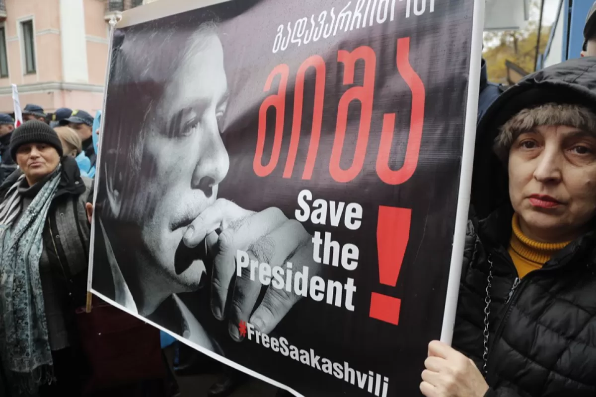Protesters call for the release of jailed former Georgian president Saakashvili in Tbilisi