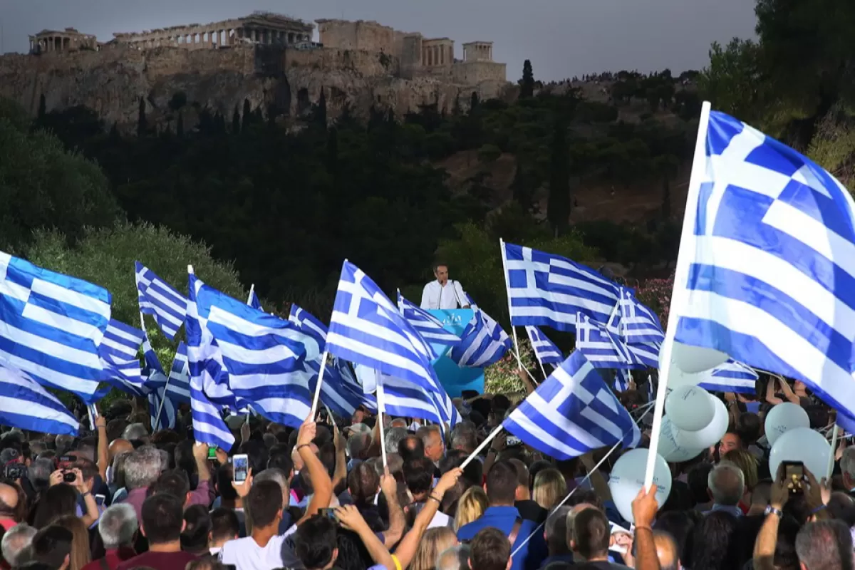 Greek leader of main opposition New Democracy party, Kyriakos Mitsotakis main pre-election rally in Athens