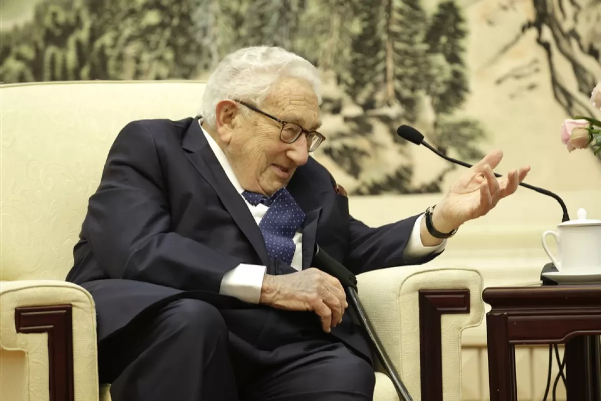 Former US Secretary of State Henry Kissinger speaks during a meeting with Chinese Foreign Minister Wang Yi (not pictured) at the Great Hall of the People in Beijing, China, 22 November 2019