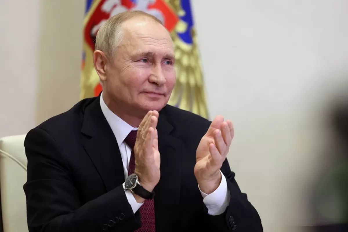 Russian President Putin attends via videoconference the Yakutia icebreaker launch ceremony and the national flag hoisting on the Ural icebreaker