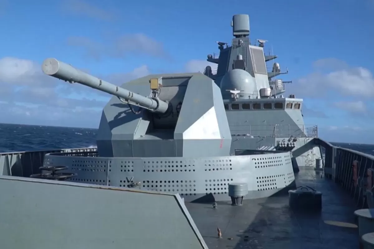 Frigate Admiral Gorshkov armed with hypersonic missiles Zircon exercise in Atlantic Ocean