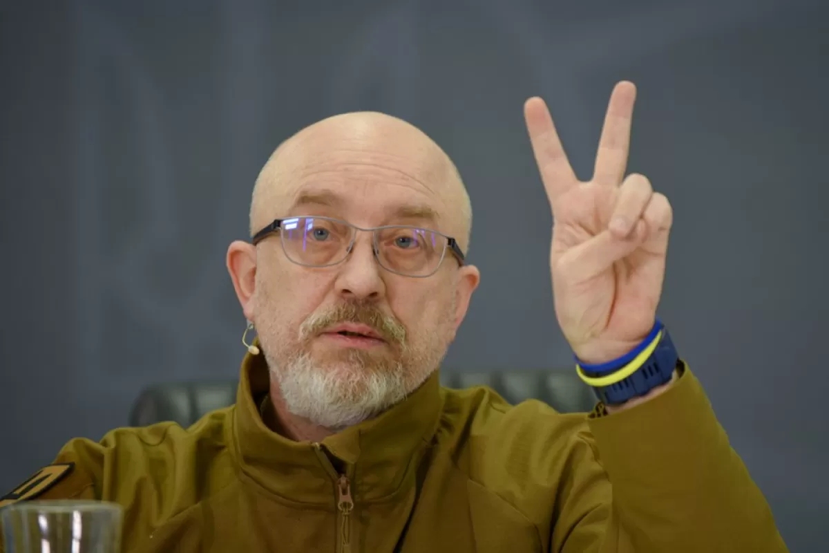Ukraine's Defense Minister Oleksii Reznikov addresses press conference