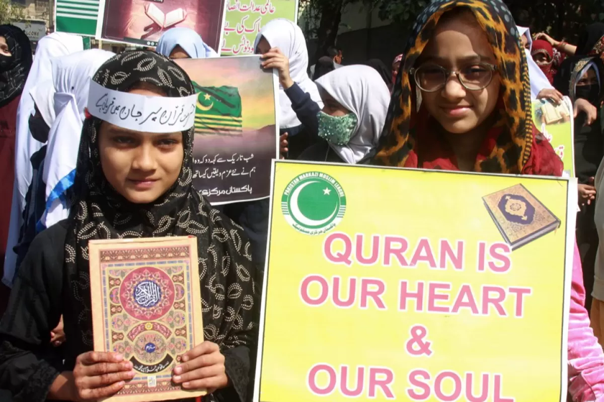 Protest against Sweden over desecration of the Kuran in Karachi