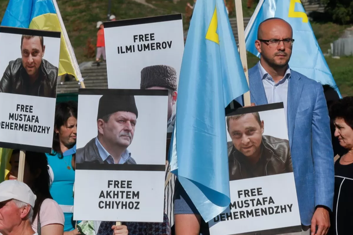 A rally to support of the Crimean Tatar activists jailed by Russia in annexed Crimea.