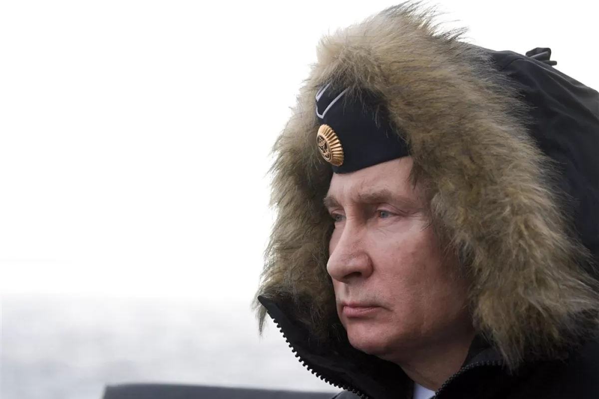 Russian President Vladimir Putin watches joint exercise of the Northern and Black Sea fleets in the Black Sea, Crimea.
