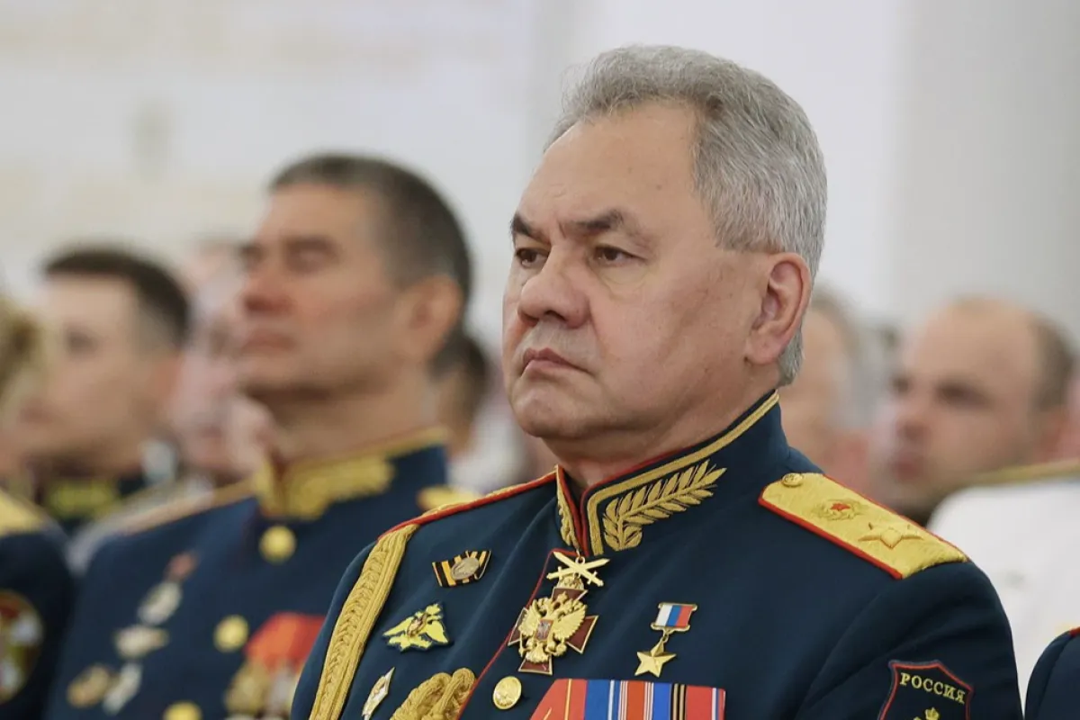 Ministrul rus al Apărării, Serghei Șoigu, participă la o întâlnire a președintelui rus Vladimir Putin cu absolvenții școlilor militare superioare ale țării la Kremlin, Moscova, Rusia, 21 iunie 2023.