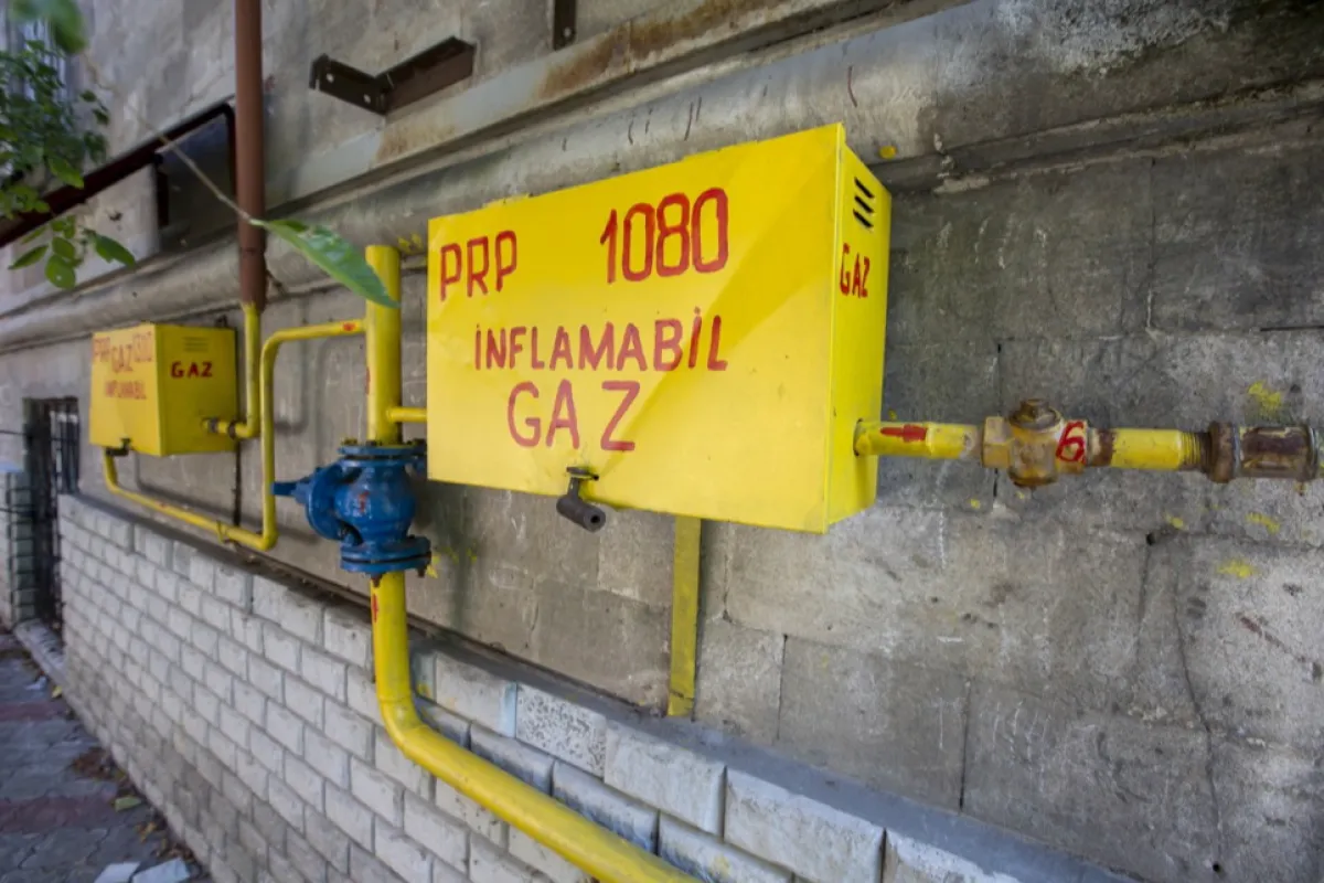 A gas panel is pictured on a building in downtown Chisinau, Moldova, 09 September 2023.