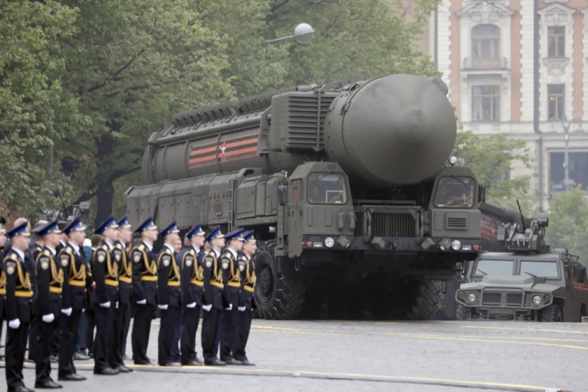 O rachetă nucleară strategică rusă RS-24 Yars în timpul paradei de Ziua Victoriei în Piața Roșie din Moscova, Rusia, 09 mai 2019.