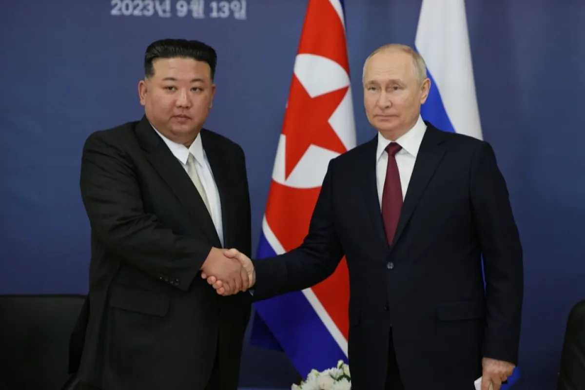 Russian President Vladimir Putin meets North Korean leader Kim Jong Un on the Vostochny cosmodrome